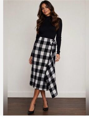 NWT Pomander Place Tuckernuck Gingham Knit Wrap Skirt Blanket Black & White